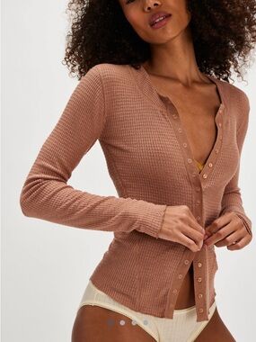 Waffle Knit Snap-Front Women's shirt sweater